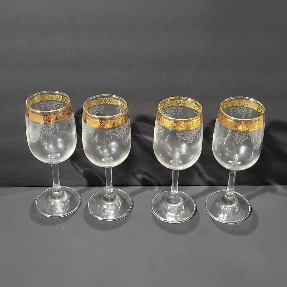 CELLINI Italy Hand Blown Crystal 22 KARAT Gold Wine Glasses Set of4